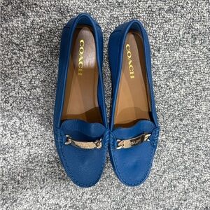 Coach Blue Suede Loafers with Silver Accent